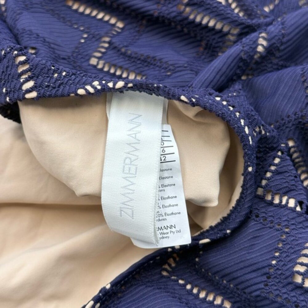 🆕 ZIMMERMANN 🧿NWOT Pointelle-Knit Halterneck Swimsuit, Plum-Navy, Sz 3 US 8/10 - Picture 12 of 14